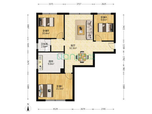 江郊公寓B座 3室1厅1卫 95平方