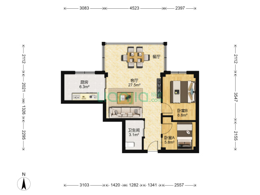 侨建花园西区 2室1厅1卫 65平方