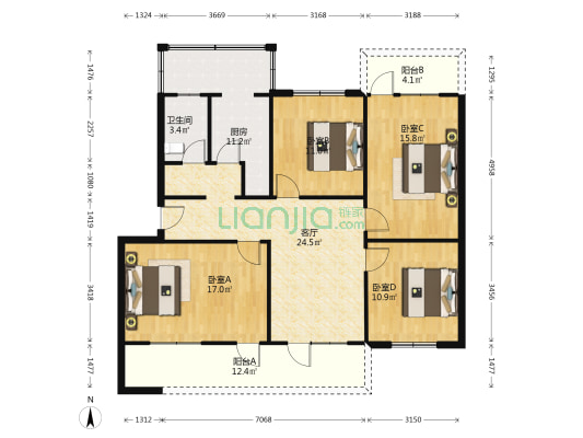 四川省农科院宿舍(静居寺路) 4室1厅1卫 117平方