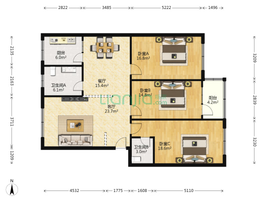 迎春巷001号 3室2厅2卫 130平方