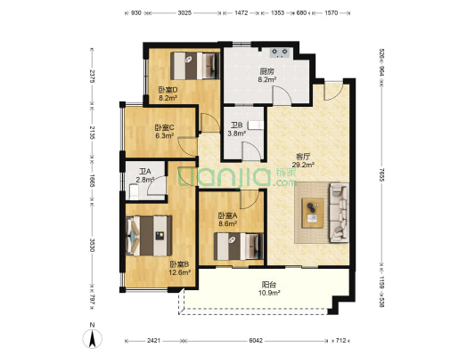 布洛可五区 4室1厅2卫 93平方
