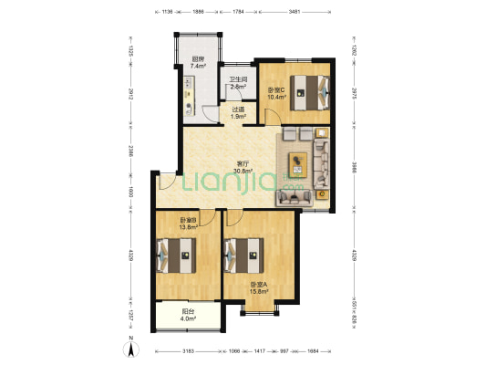 沙塘沿 3室1厅1卫 95平方