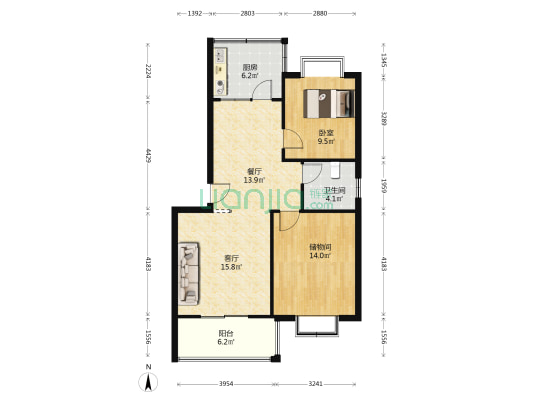 嘉兴园 1室2厅1卫 83平方