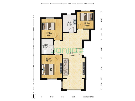 招商海德公学二期 3室1厅1卫 87平方