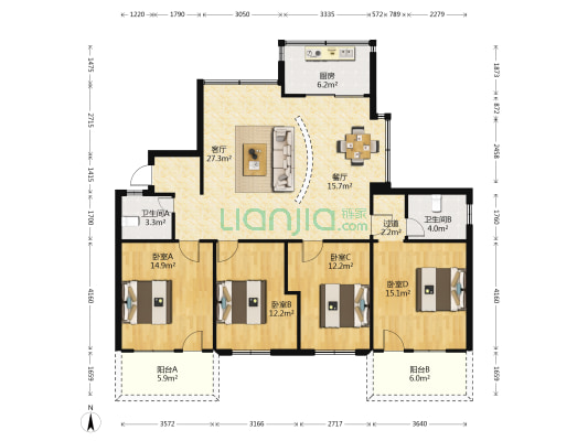 庭芳院北院 4室2厅2卫 130平方