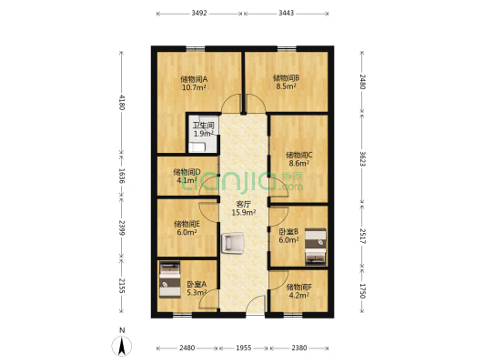 台州商城 2室1厅1卫 107平方