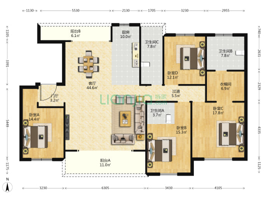 国投欧亚紫宸 4室1厅3卫 187平方