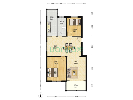 长江中路59号 2室2厅1卫 92平方