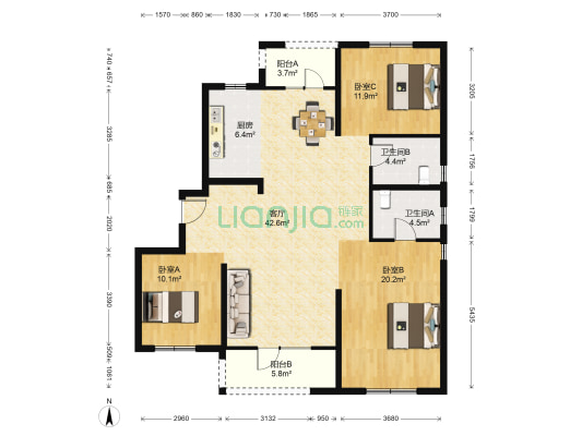 中海国际社区海悦府 3室1厅2卫 134平方