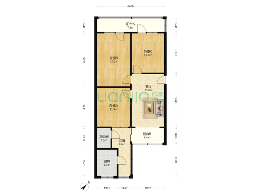 万春路82号 3室1厅1卫 86平方