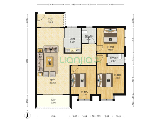 将军轩住宅楼 3室1厅2卫 119平方