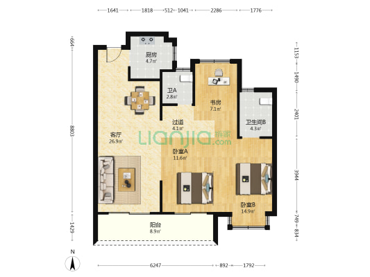 雅颂兰庭 3室1厅2卫 103平方