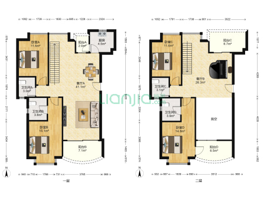 机场国际公寓 4室2厅4卫 208平方