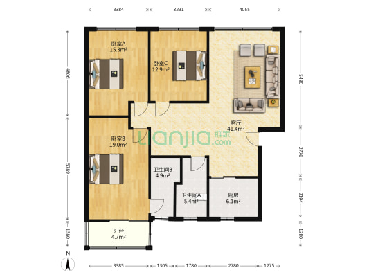 紫来苑 3室1厅2卫 130平方