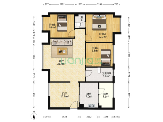 欣茂大峰景 3室1厅2卫 83平方