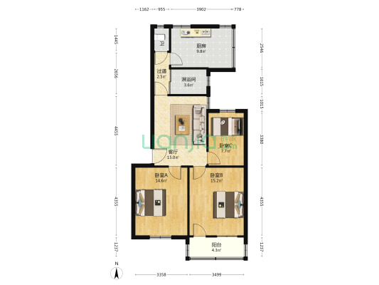 毓龙东路17号 3室1厅2卫 89平方