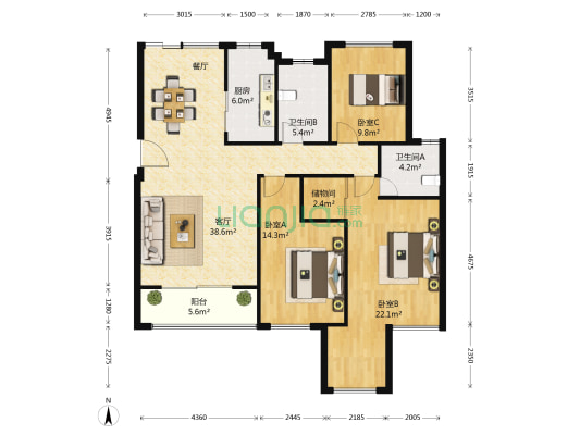 中铁逸都国际D区 3室1厅2卫 133平方