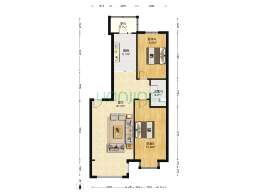 海富金棕榈 2室1厅1卫 125平方