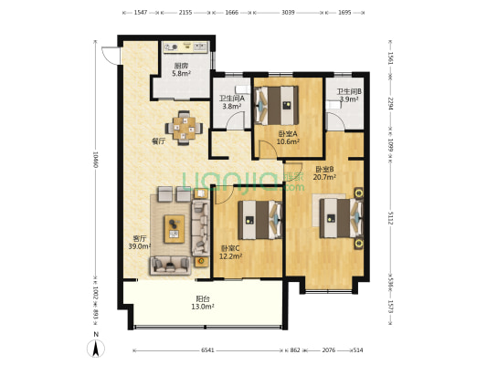 大发通银融悦府 3室1厅2卫 145平方