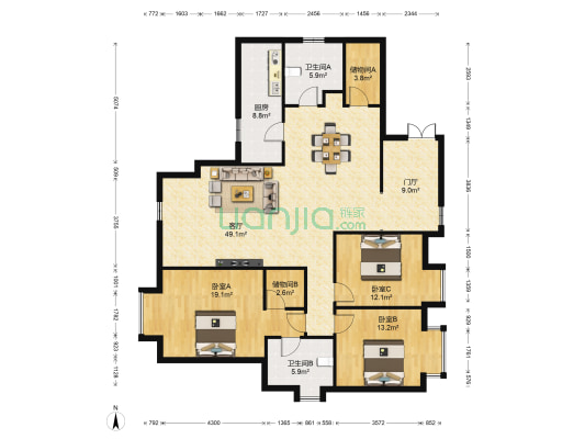 康城花溪 3室1厅2卫 149平方