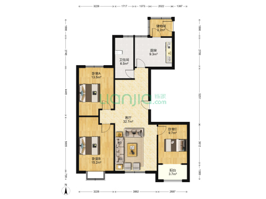 水岸新城 3室1厅1卫 134平方