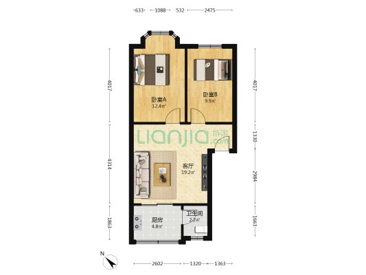 乌龙池 2室1厅1卫 62平方