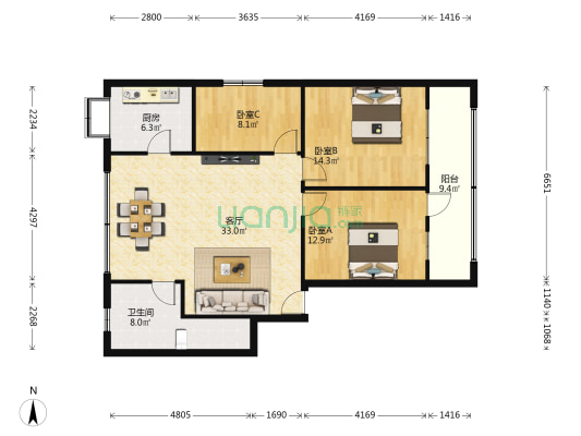 万福商城家属院 3室1厅1卫 120平方