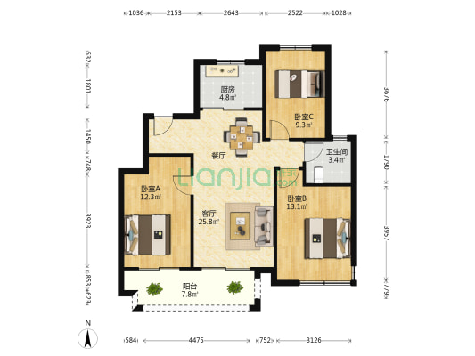 中南印象 3室1厅1卫 95平方