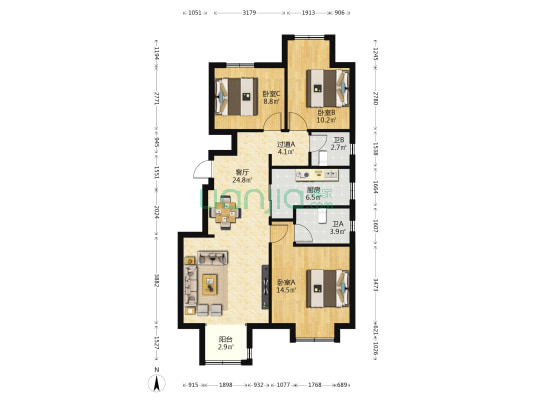 金地·都会名悦 3室1厅2卫 106平方