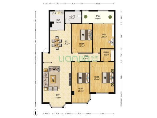 安宇花园 4室2厅1卫 179平方