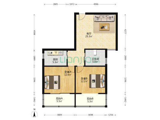 申升公寓 2室1厅1卫 98平方