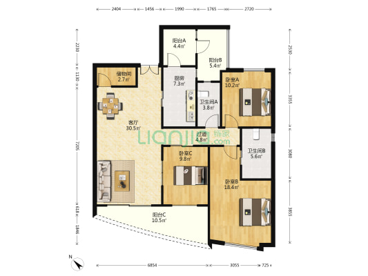 八埭头滨江园 3室1厅2卫 145平方