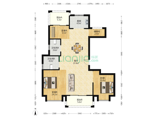 紫金湾 3室1厅2卫 123平方