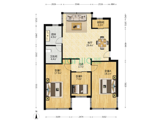 福今西 3室1厅1卫 99平方