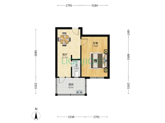 人造板厂宿舍 1室1厅1卫 39平方
