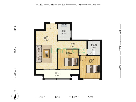 渡梦雅居 2室1厅1卫 81平方