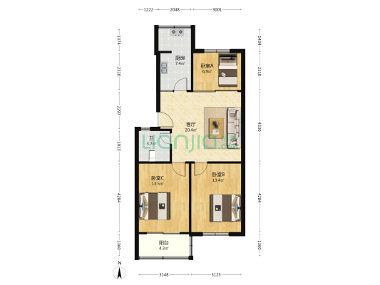 滑坡办小区 3室1厅1卫 79平方