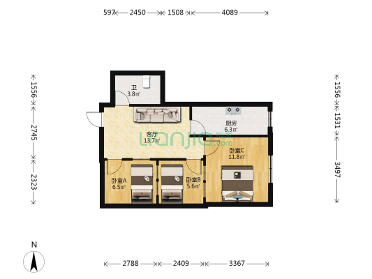 物华雅庭 3室1厅1卫 67平方