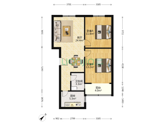 芳草苑小区 2室1厅1卫 80平方