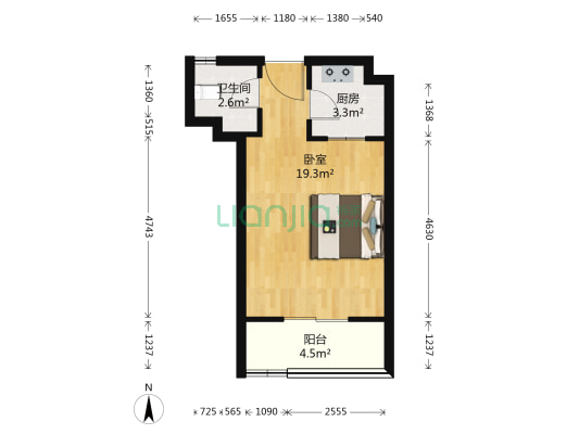 御景名门 1室0厅1卫 43平方