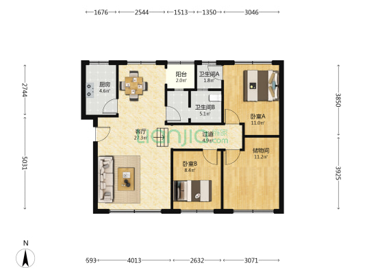 书院路二段273号 2室1厅2卫 96平方