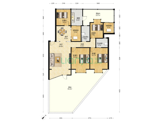 华润新苑 4室2厅2卫 115平方