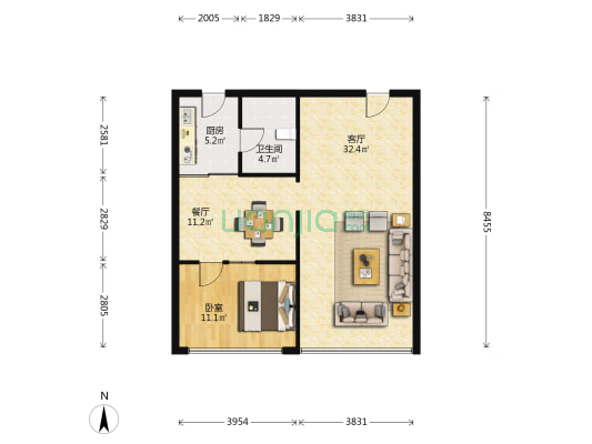碧桂园•中梁东方印 1室2厅1卫 47平方