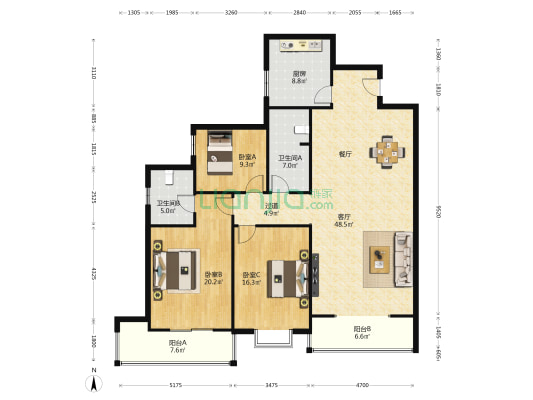 鸿运大厦 3室1厅2卫 179平方