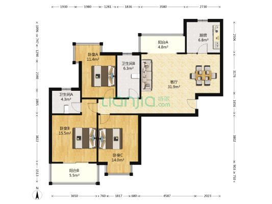 鑫盛·城市风景 3室1厅2卫 131平方