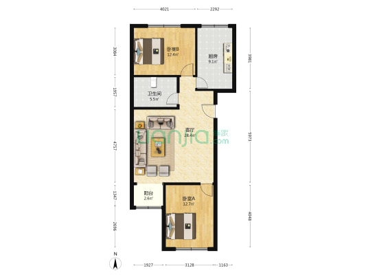 京泉馨苑东里 2室1厅1卫 87平方