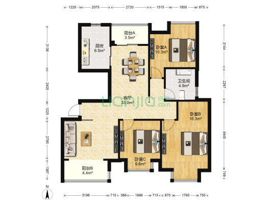 国际华城 3室1厅1卫 110平方