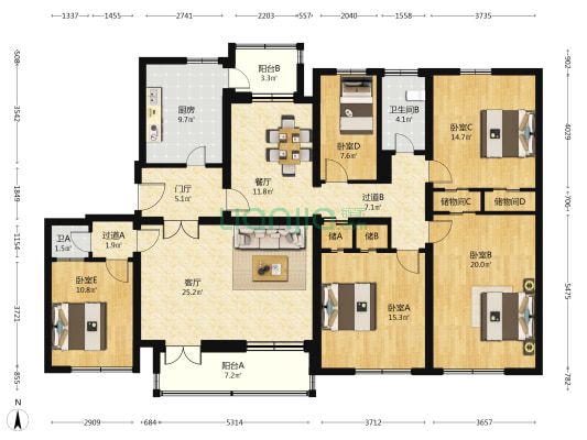 车公庄西路30号院 5室2厅2卫 179平方