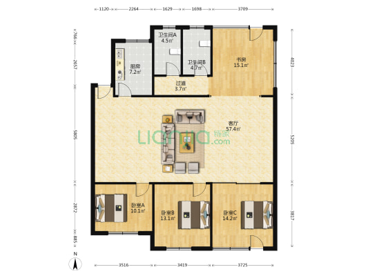 国税小区(沙坪坝) 4室1厅2卫 155平方