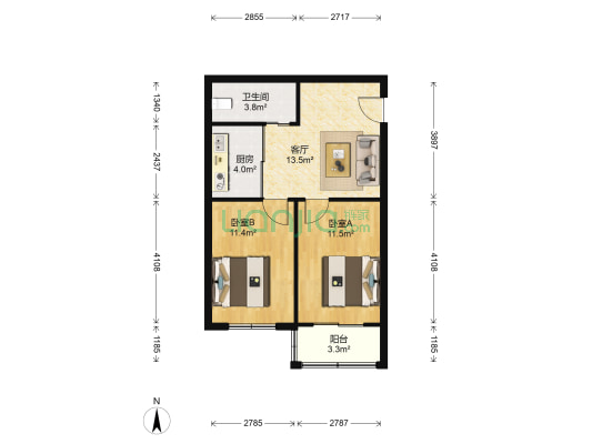 盛运大厦 2室1厅1卫 73平方